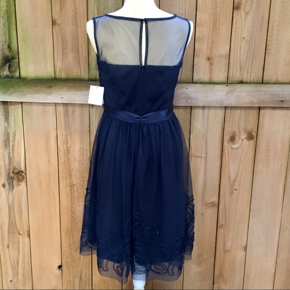 David’s Bridal Illusion Neckline Navy Dress NWT - Picture 3 of 8